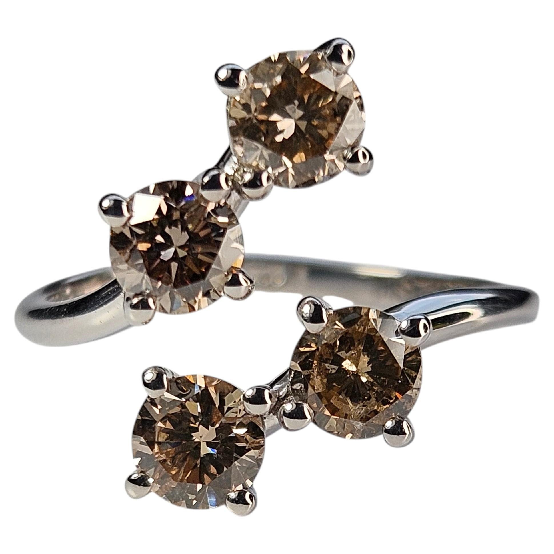 14kt. White Gold 1.49ctw. Champaign Brown Diamond Bypass Cluster Ring For Sale