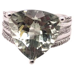 14kt White Gold 15CT Prasiolite and Diamond Ring