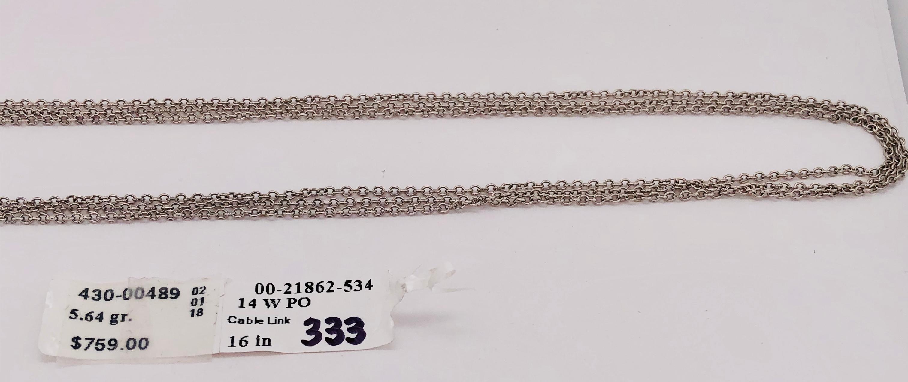14 Karat White Gold Cable Link Three-Strand Necklace In Good Condition For Sale In Stamford, CT