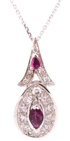 14 Karat White Gold Necklace with Diamond and Ruby Pendant 1.25 TDW