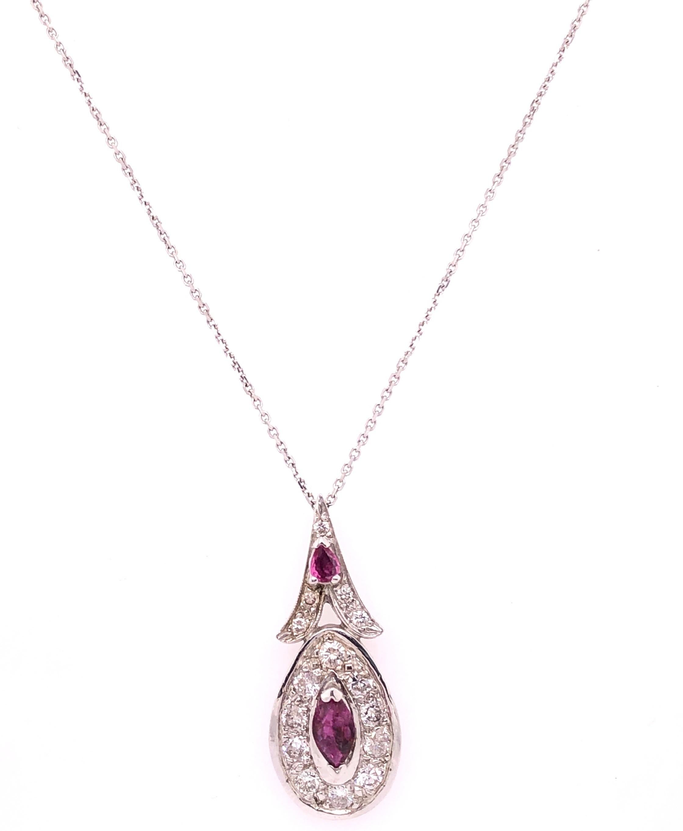 Taglio marquise Collana in oro bianco 14 carati con pendente di diamanti e rubini 1,25 TDW in vendita