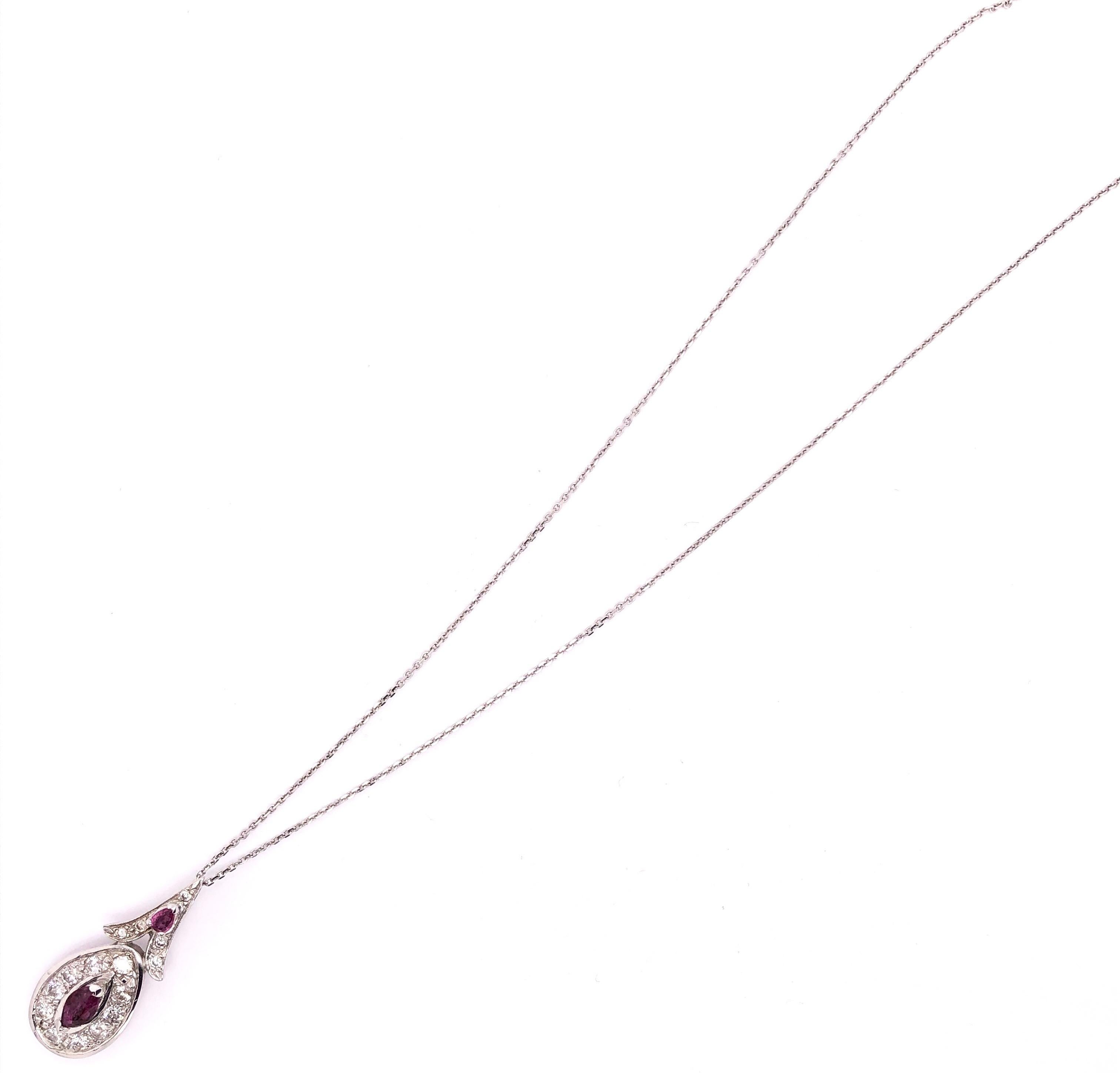 Women's or Men's 14 Karat White Gold Necklace with Diamond and Ruby Pendant 1.25 TDW For Sale