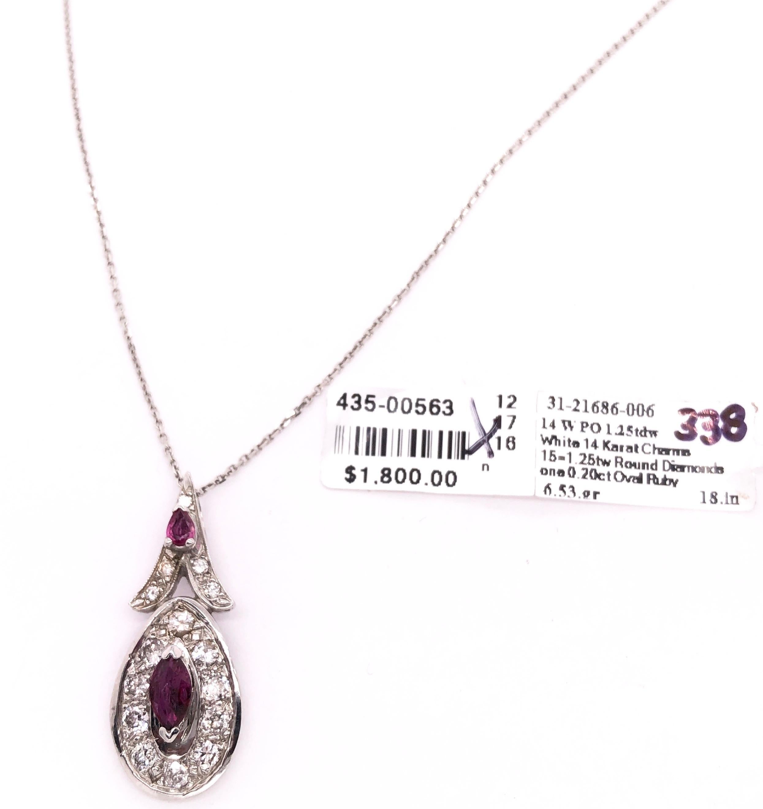 14 Karat White Gold Necklace with Diamond and Ruby Pendant 1.25 TDW For Sale 3