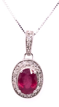 14Kt White Gold 18 inches Necklace with Ruby and Diamonds
