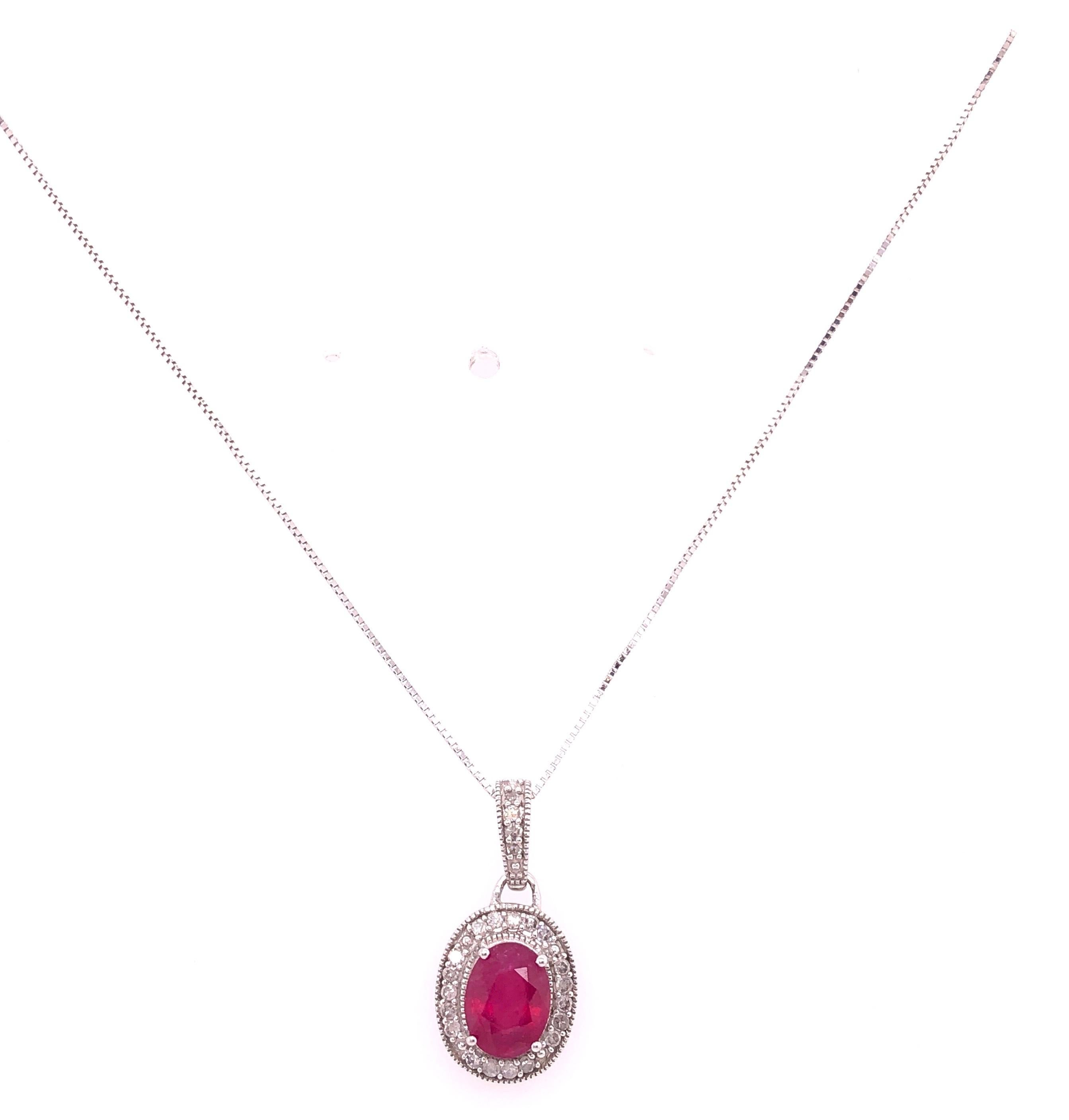 Collana in oro bianco 14Kt da 18 pollici con rubino e diamanti In condizioni buone in vendita a Manhasset, NY