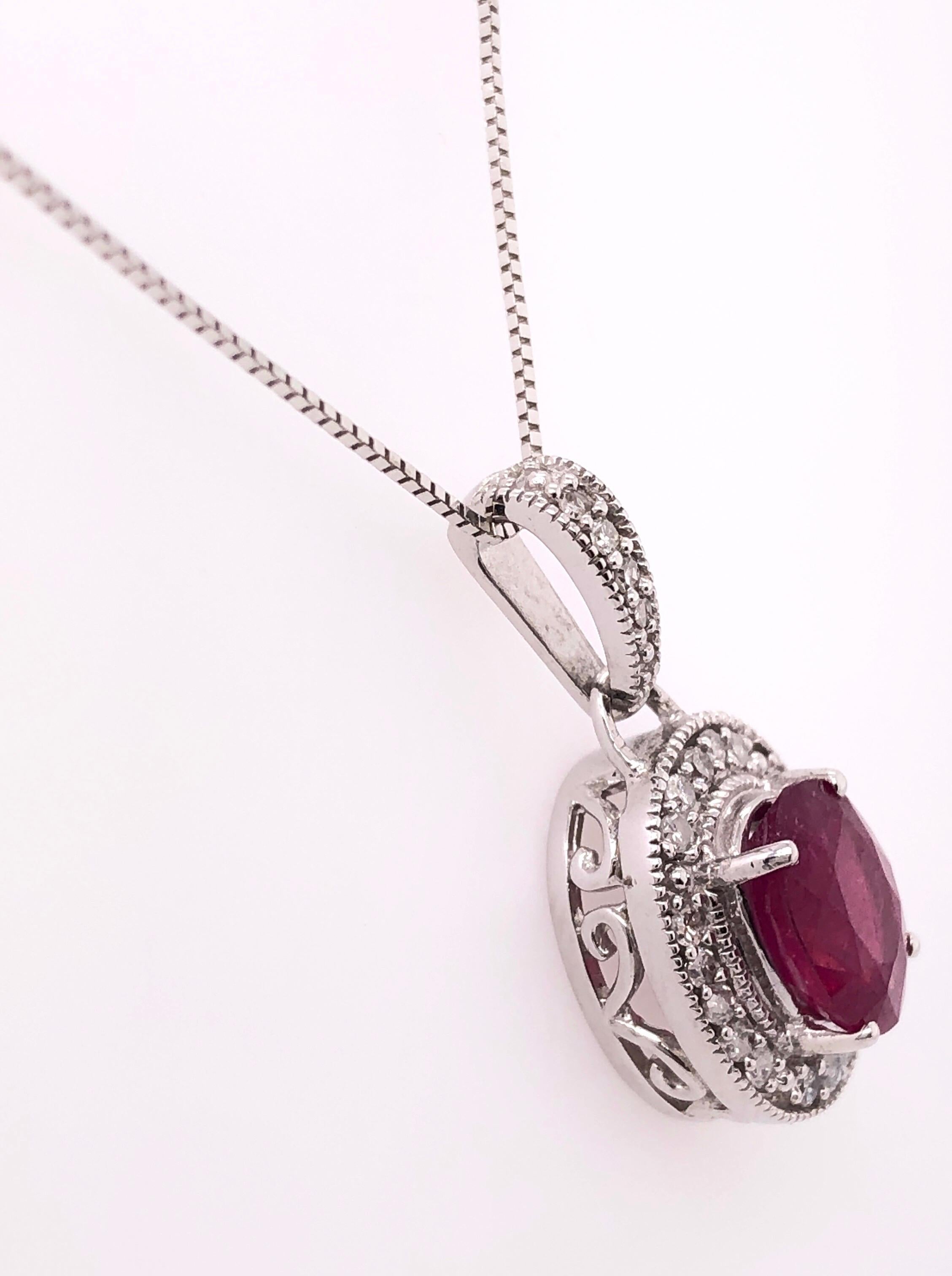 da uomo o donna Collana in oro bianco 14Kt da 18 pollici con rubino e diamanti in vendita