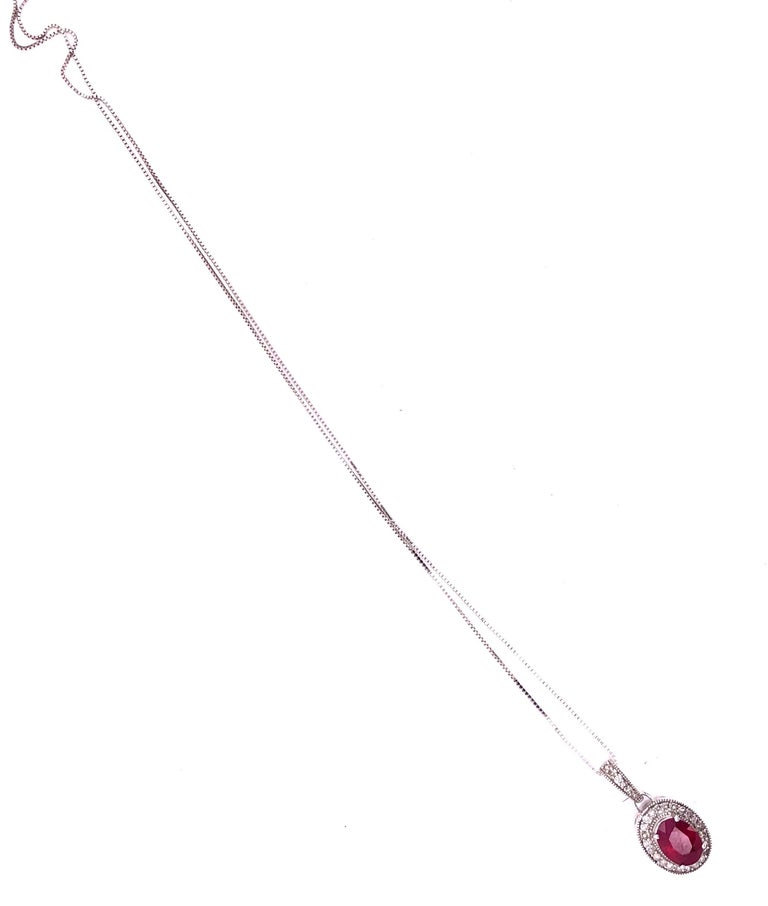 Collier En Or Blanc 18kt Avec Rubis Naturel Et Diamants - Marque Artlinea, Bijou Neuf Sans Emballage D'origine