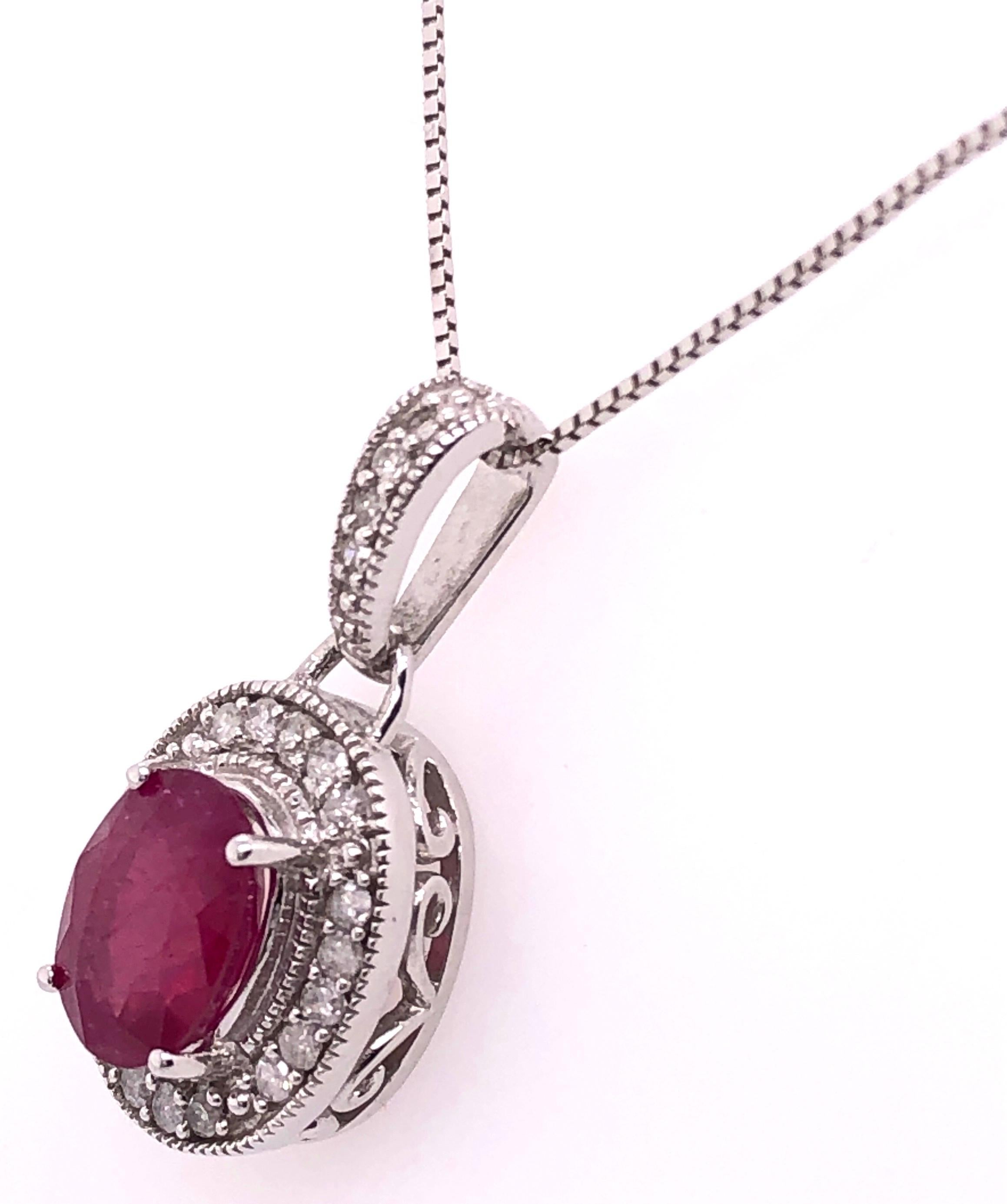 Collana in oro bianco 14Kt da 18 pollici con rubino e diamanti in vendita 3