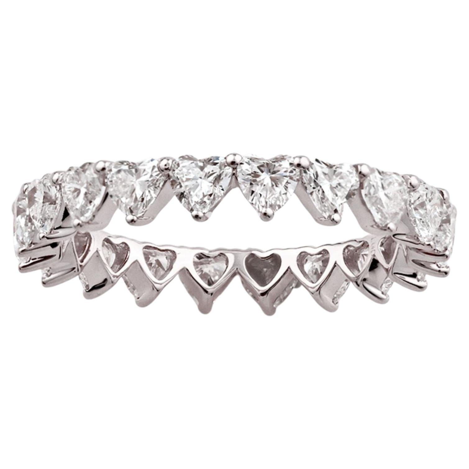 Bague éternité en or blanc 14 carats, sertie d'un diamant naturel de 2,0 carats taillé en forme de cœur