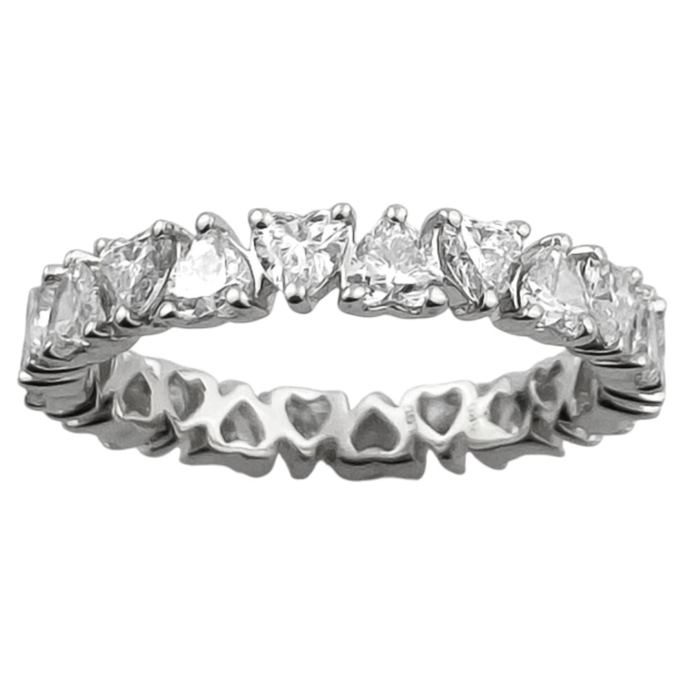 14KT White Gold 2.20 Cts Natural Diamond Heart-Cut Eternity Ring