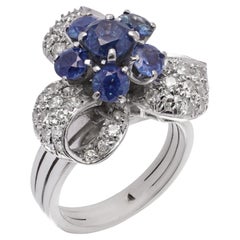 14kt White Gold 2.25 ct. Sapphire & Diamond Cluster Ribbon Ring