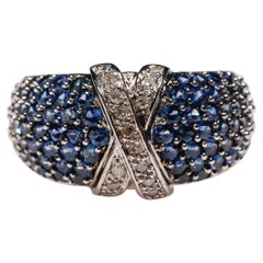 Bague en or blanc 14Kt 2.45 ct Blue Sapphire 0.14 ct Diamond Bridal Cross Band