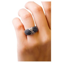 14Kt White Gold 2.45 Ct Blue Sapphire 0.14 Ct Diamond Bridal Cross Band Ring