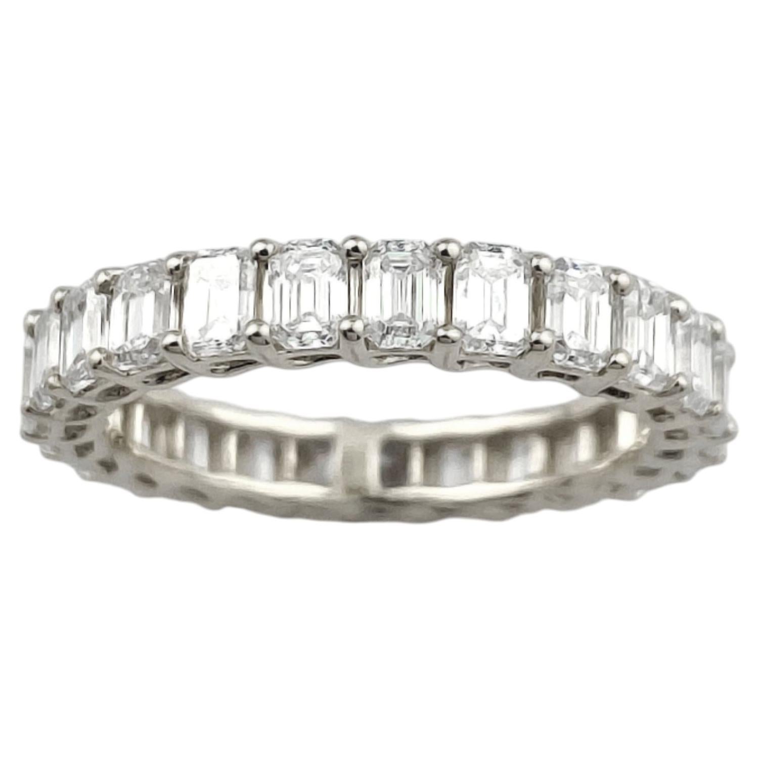 14KT White Gold 2.92 Cts Emerald Natural Diamond Emerald-Cut Eternity Ring