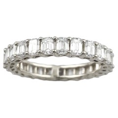 14KT White Gold 2.92 Cts Emerald Natural Diamond Emerald-Cut Eternity Ring