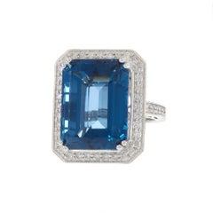 Bague en or blanc 14KT 31.40CT London Blue Topaz Double Halo Statement Ring