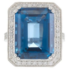 Bague en or blanc 14KT 31.40CT London Blue Topaz Double Halo Statement Ring