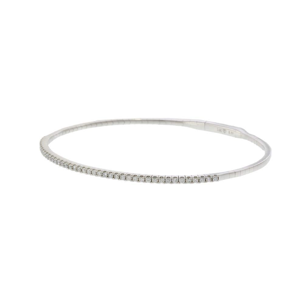 Round Cut 14KT White Gold .50ct Diamond Flex Bangle For Sale