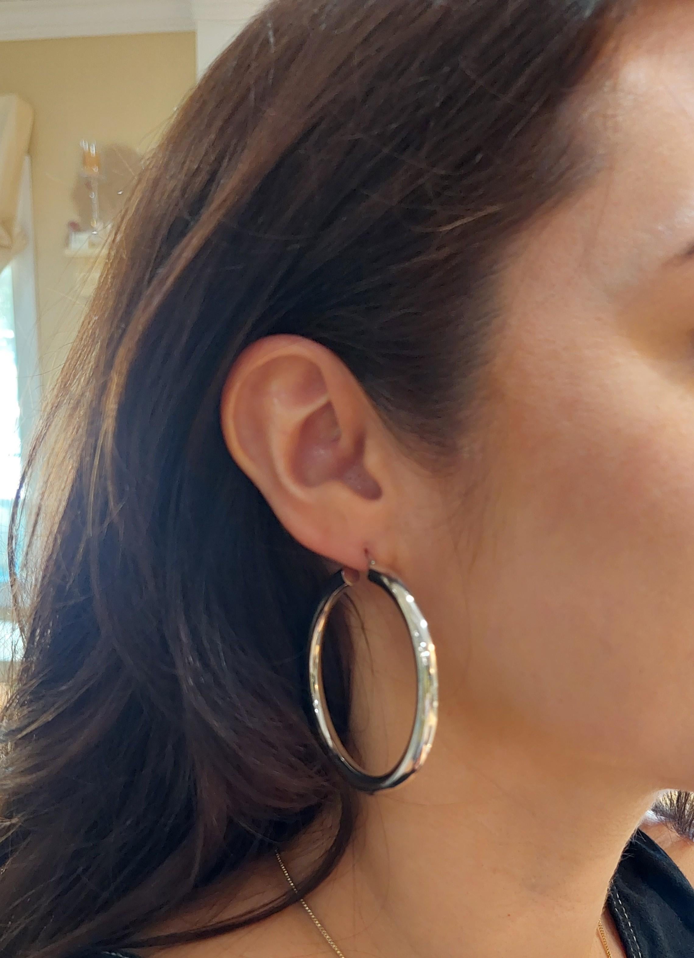 14KT Or Blanc Tube 5mm Large Hoops Unisexe en vente