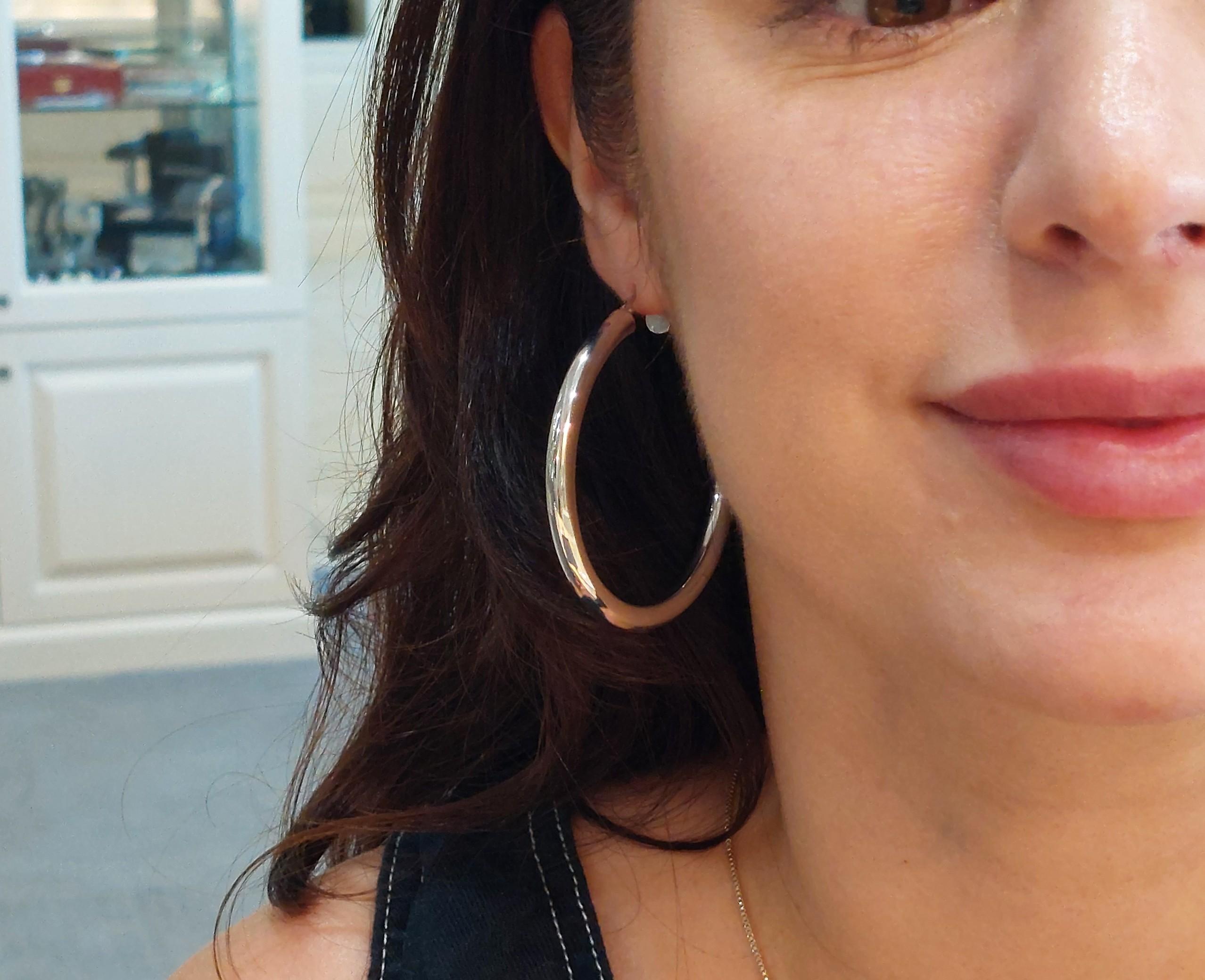 14KT Or Blanc Tube 5mm Large Hoops en vente 1