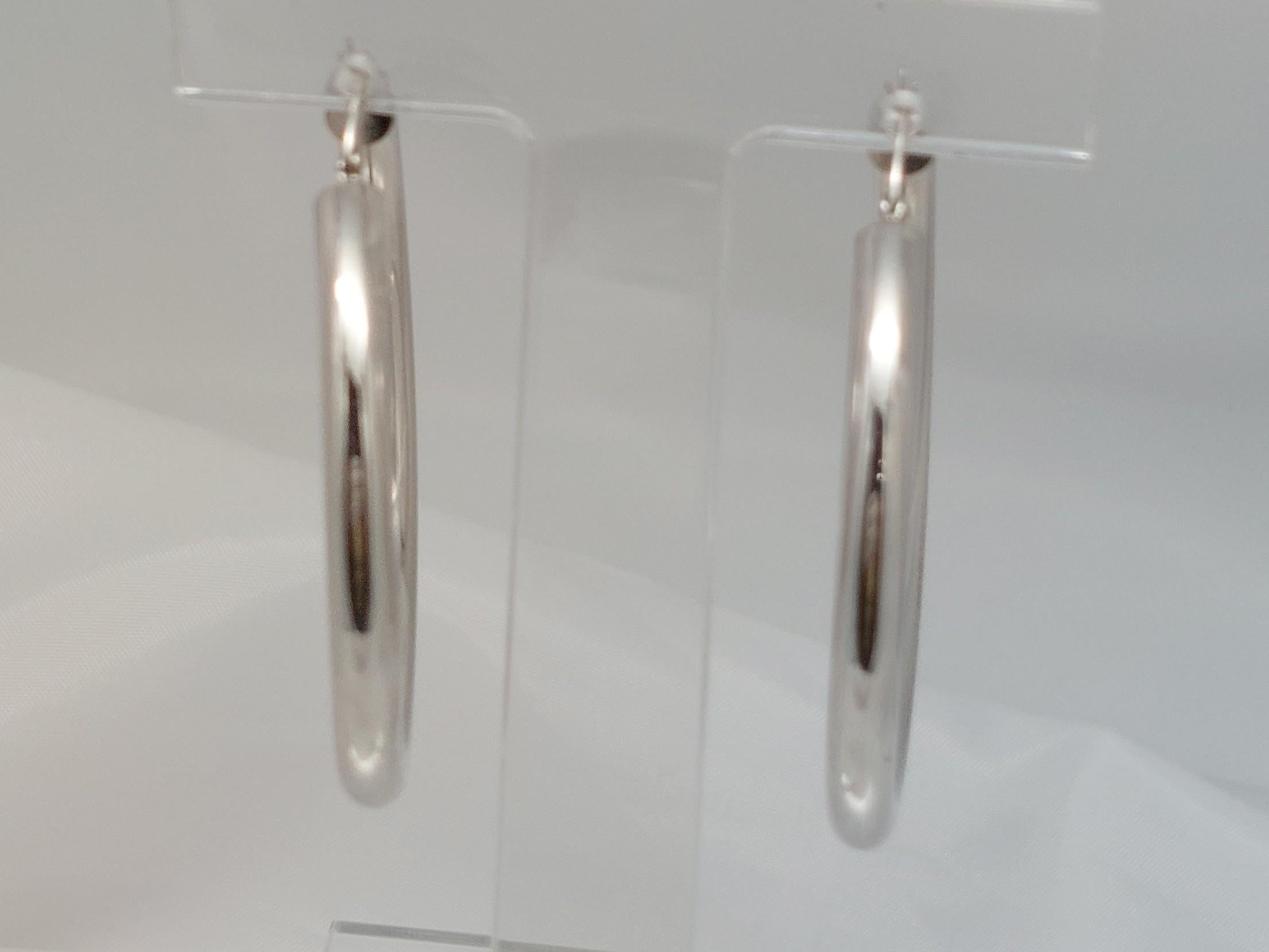 14KT Or Blanc Tube 5mm Large Hoops en vente 4