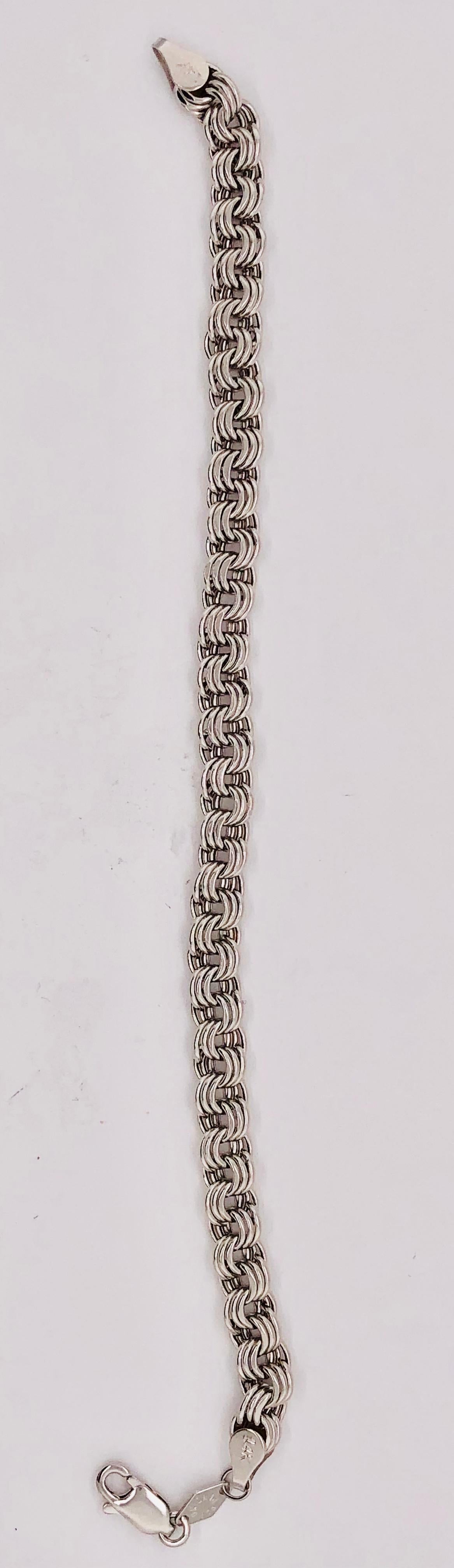 Women's or Men's 14 Karat White Gold Link Bracelet For Sale
