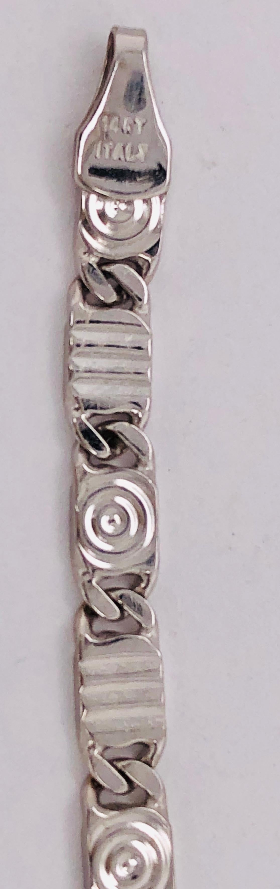 Women's or Men's 14 Karat White Gold Fancy Link Bracelet For Sale