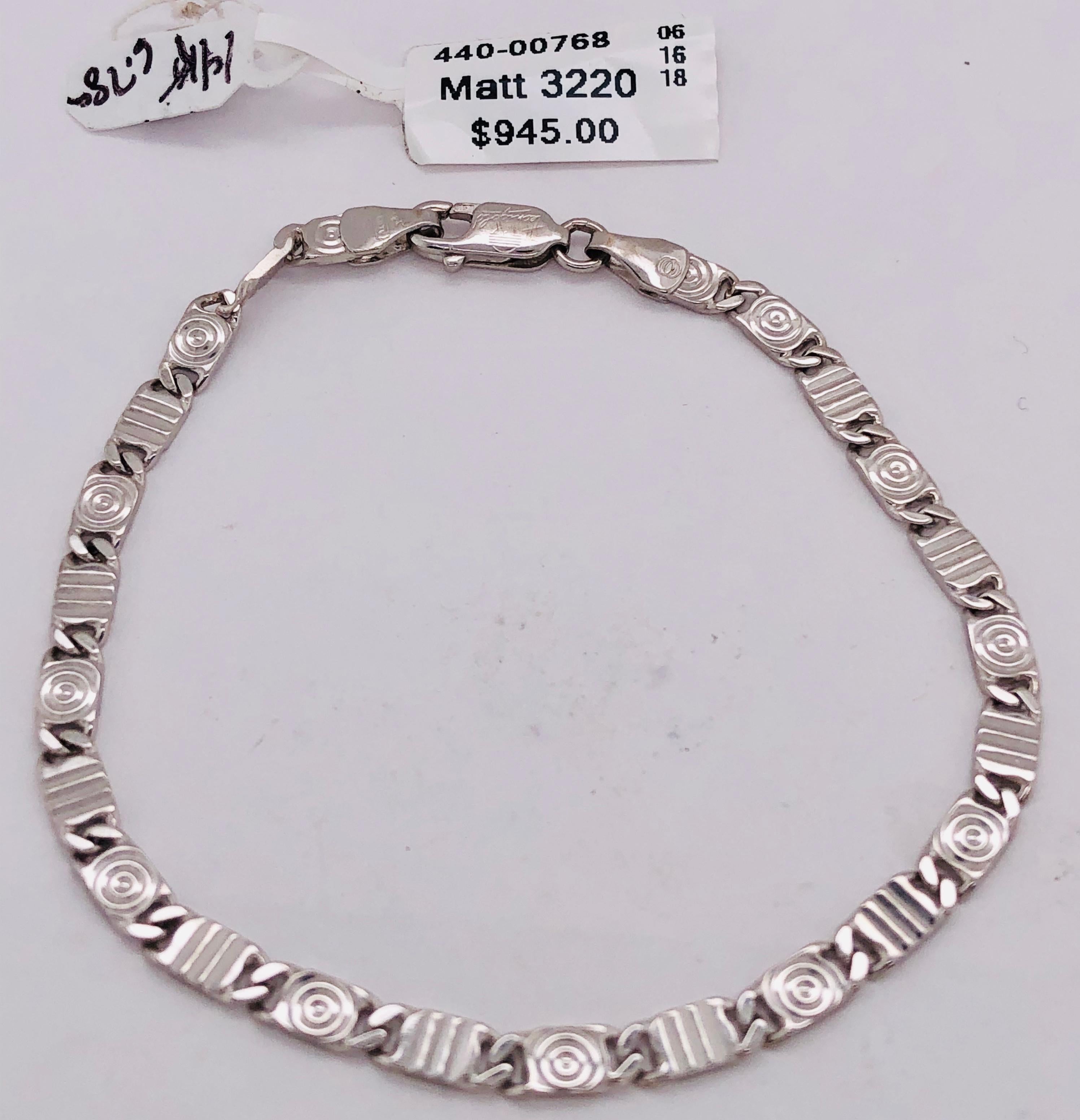 14 Karat White Gold Fancy Link Bracelet For Sale 2