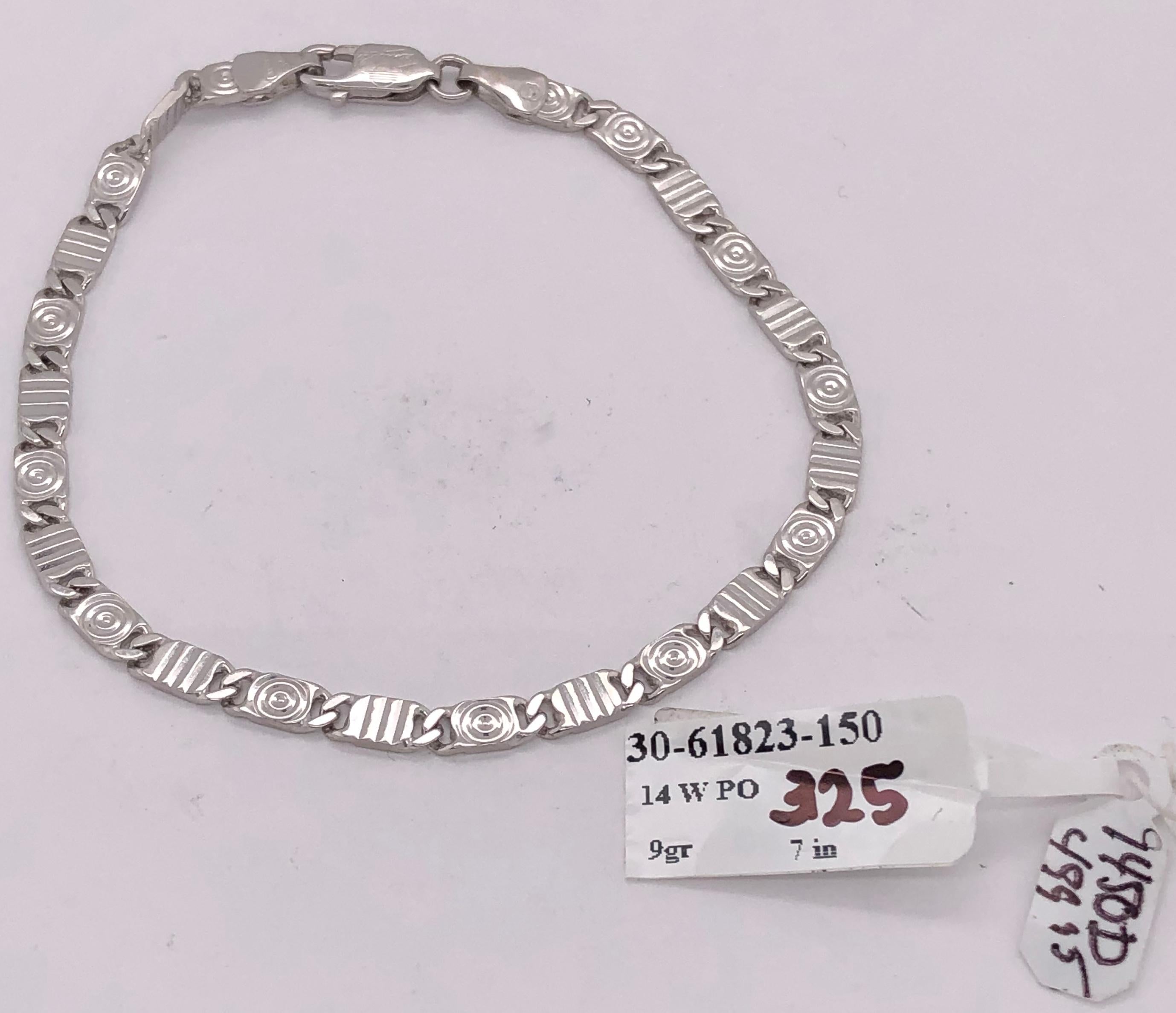 14 Karat White Gold Fancy Link Bracelet For Sale 3