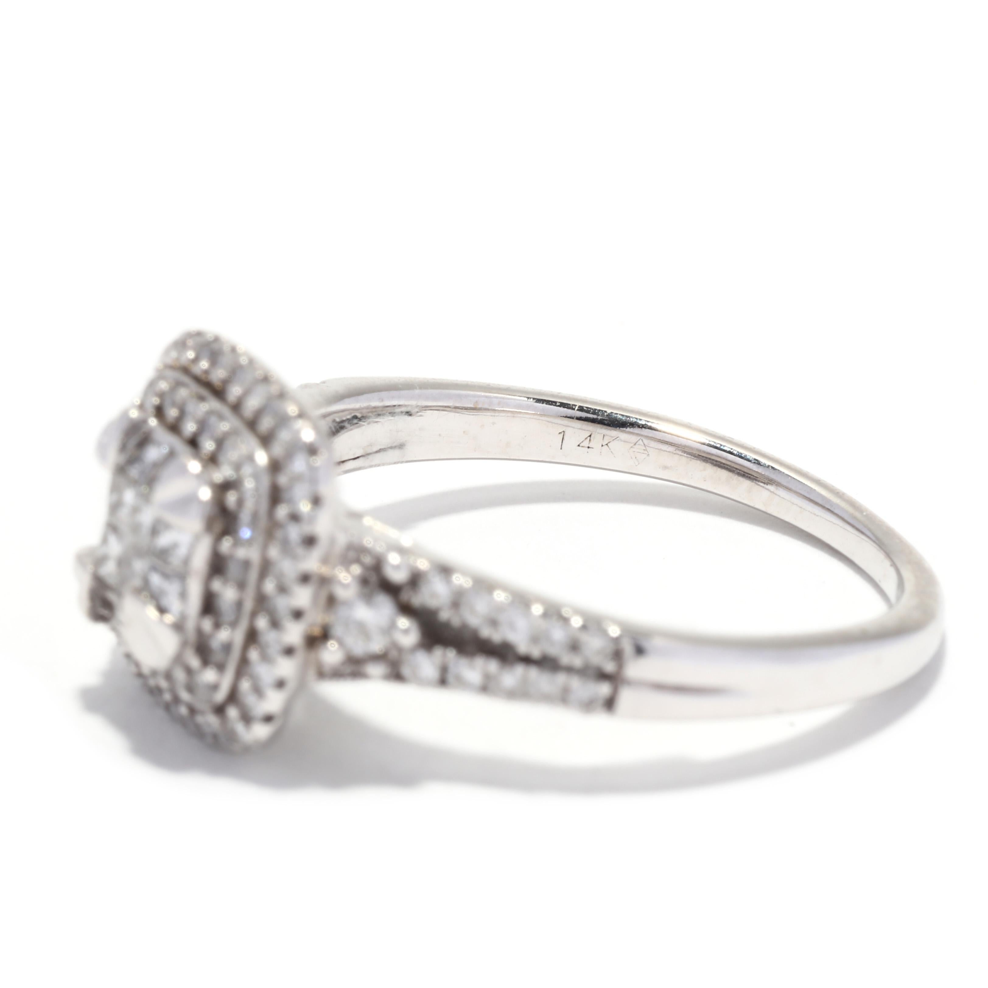 Women's or Men's 14KT White Gold .75 ctw Diamond Cluster Engagement Ring For Sale