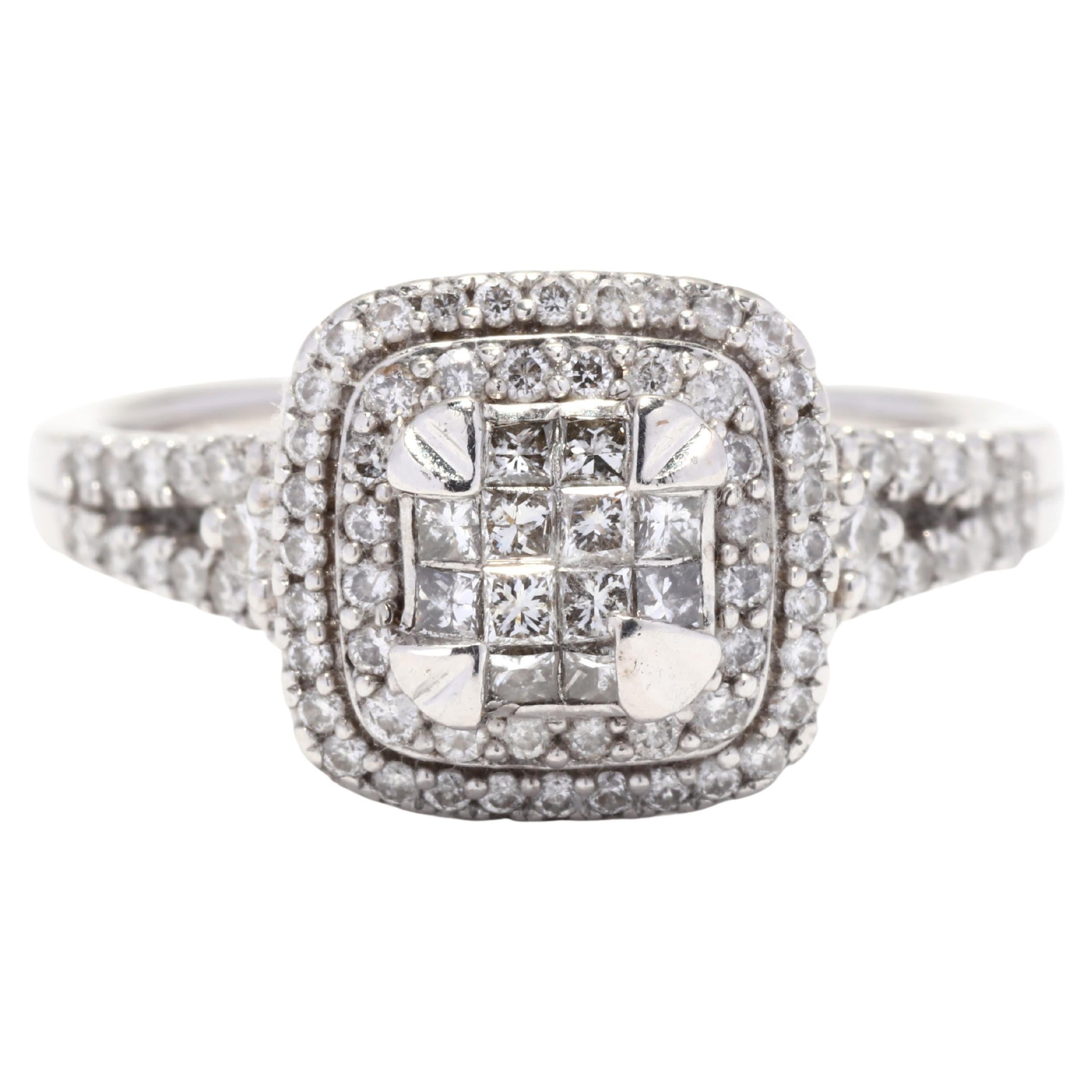 14KT White Gold .75 ctw Diamond Cluster Engagement Ring