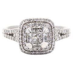 14KT White Gold .75 ctw Diamond Cluster Engagement Ring