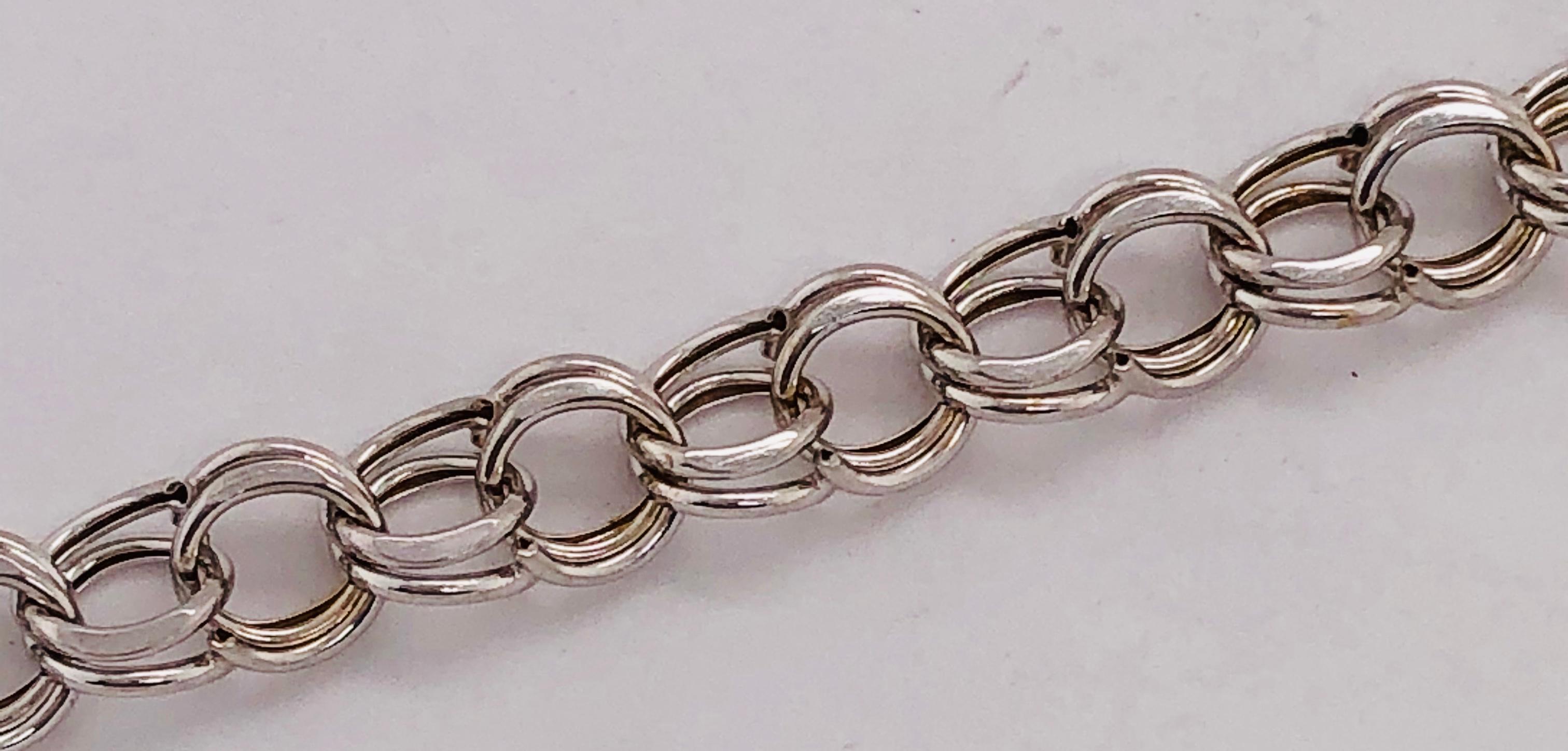 Women's or Men's 14 Karat White Gold Link Bracelet For Sale