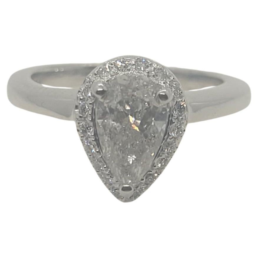 14kt White Gold .80ct Pear Cut Diamond Halo Ring, 18 Round Diamonds, 3grams