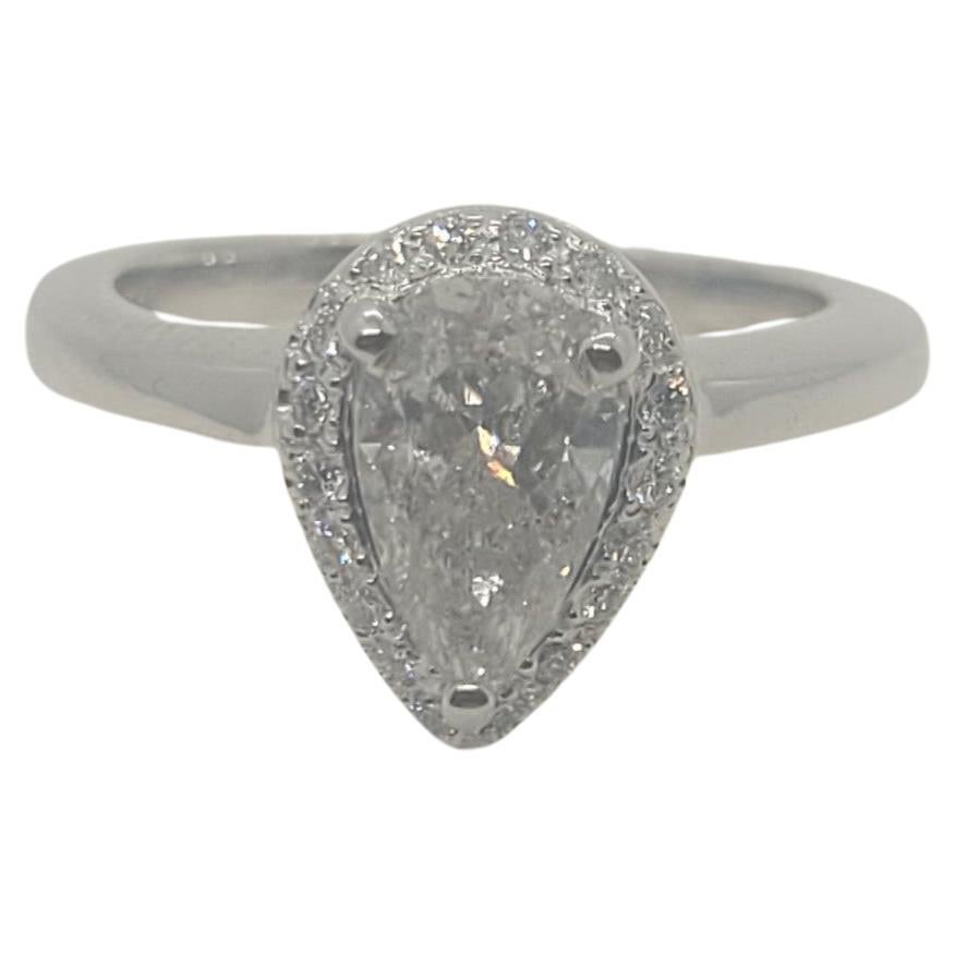 14kt White Gold .80ct Pear Cut Diamond Halo Ring, 18 Round Brilliant Diamonds