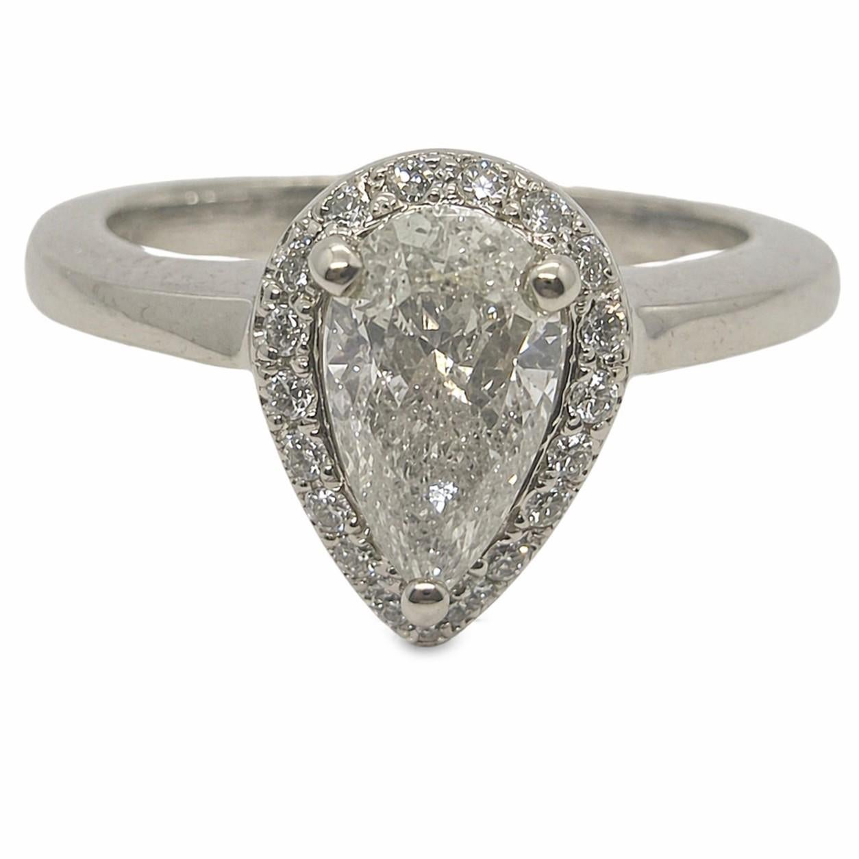 14kt White Gold .80ct Pear Cut Diamond Halo Ring, 18 Round Diamonds, 3grams