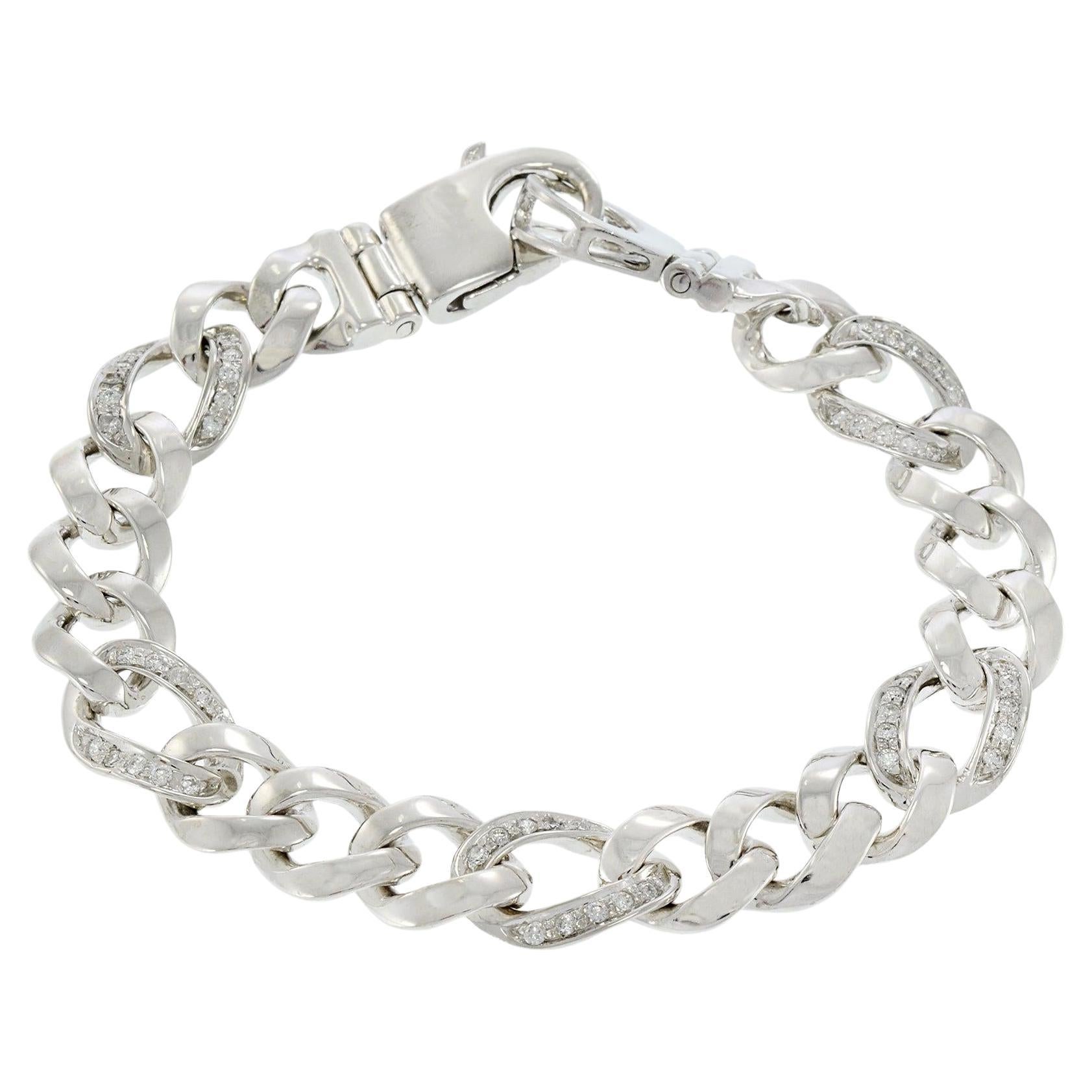 14KT White Gold 8.5" Cuban Link Diamond Bracelet