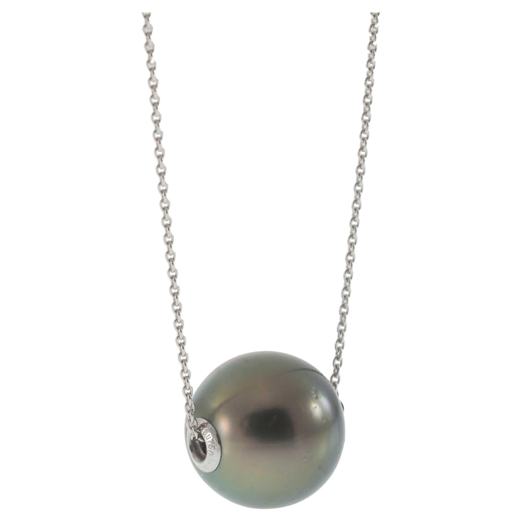 14KT White Gold 9–10MM Tahitian Grey Pearl Adjustable Necklace For Sale