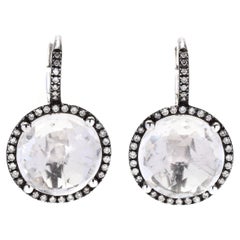 Vintage 14KT White Gold 9.18 Ctw Clear Quartz Diamond Drop Earrings