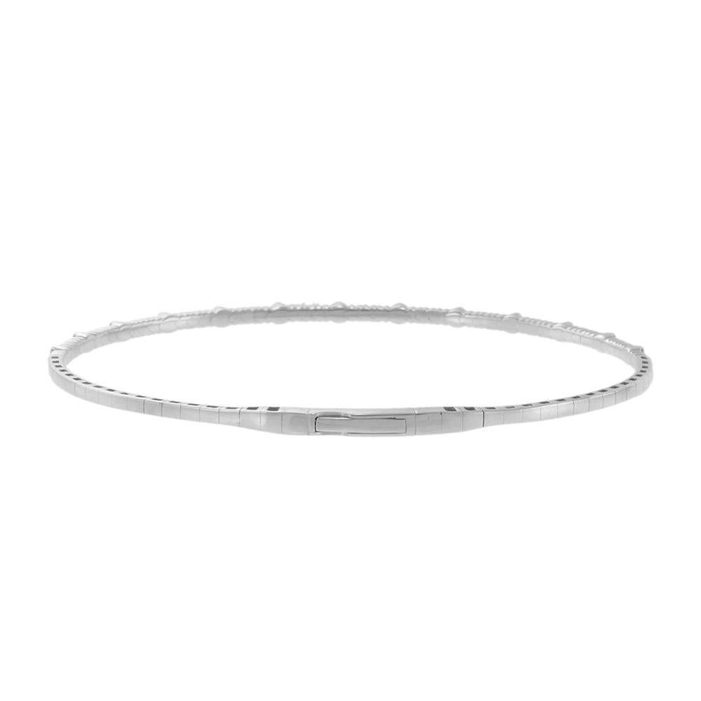 Brilliant Cut 14KT White Gold Alternating Diamond Flex Bangle For Sale