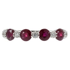 14KT White Gold Alternating Ruby and Diamond Band