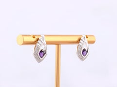 14KT White Gold Amethyst and Diamond Halo Teardrop Earrings