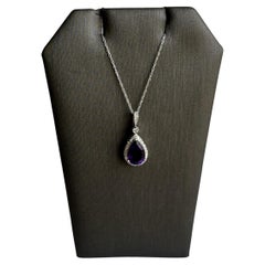 14kt White Gold Amethyst and Diamond Necklace - 0.17ctw Diamonds, 9x6mm Amethyst