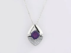 Pendentif géométrique en or blanc 14KT avec améthyste et diamant