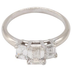 Antique 14kt White Gold and 1.12 Tcw 3 Stone Diamond Engagement Ring
