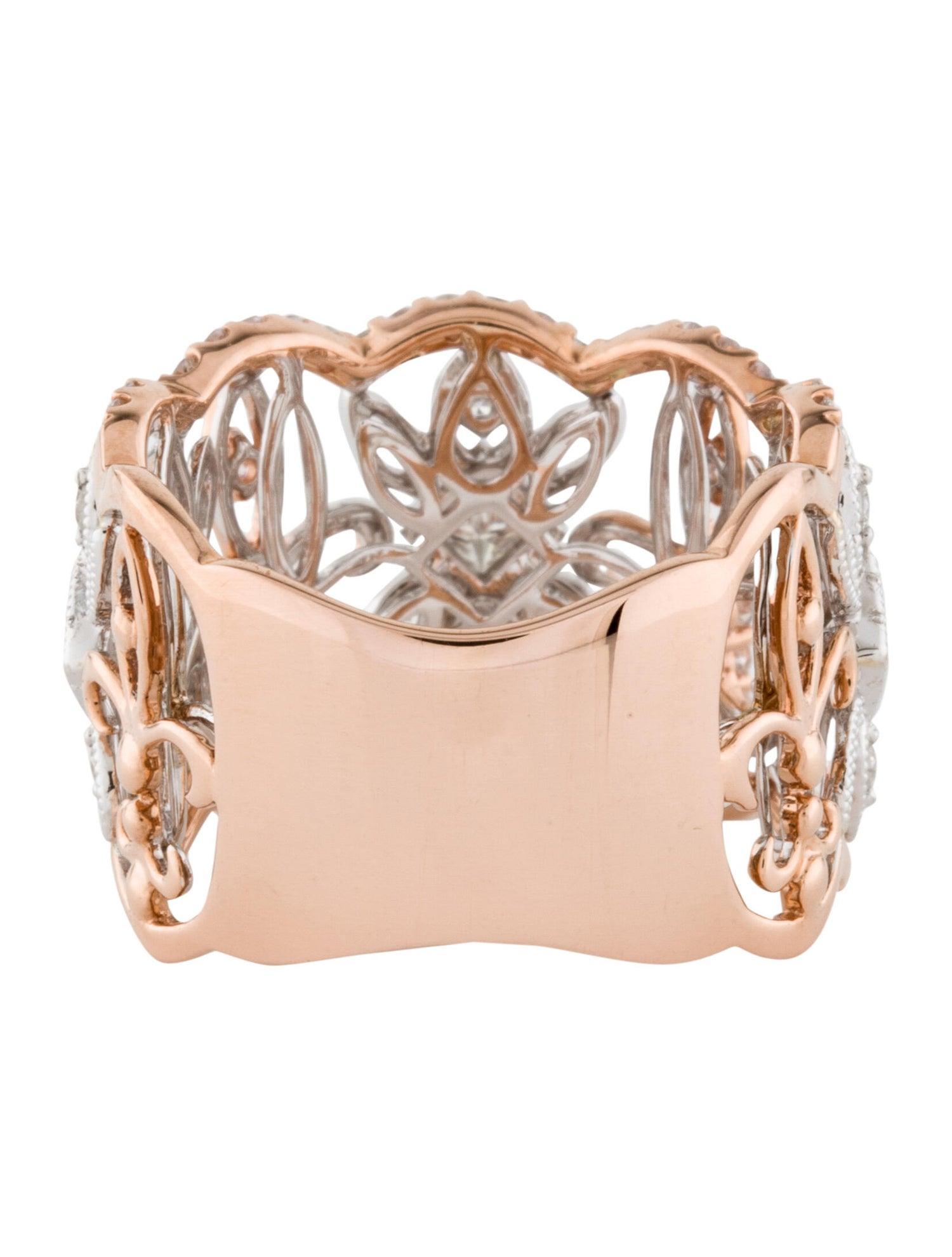 Contemporary 14kt White Gold and 14kt Rose Gold 0.80ct Diamond Fleur-De-Lis Band For Sale