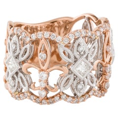 Fleur-De-Lis-Ring aus 14kt Weißgold und 14kt Roségold mit 0,80 Karat Diamanten
