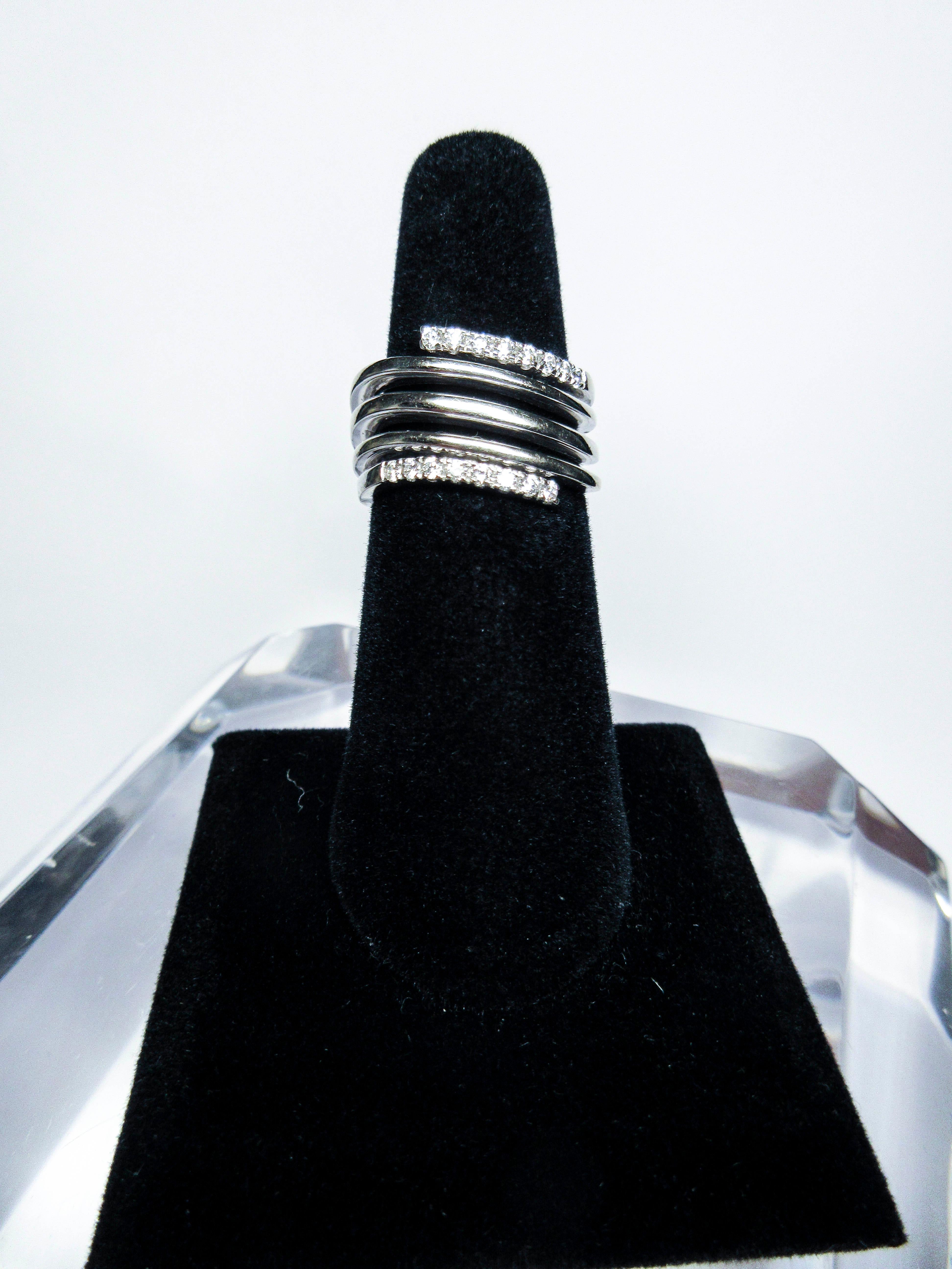 14 Karat White Gold and Diamond Accent Spiral Ring For Sale 2