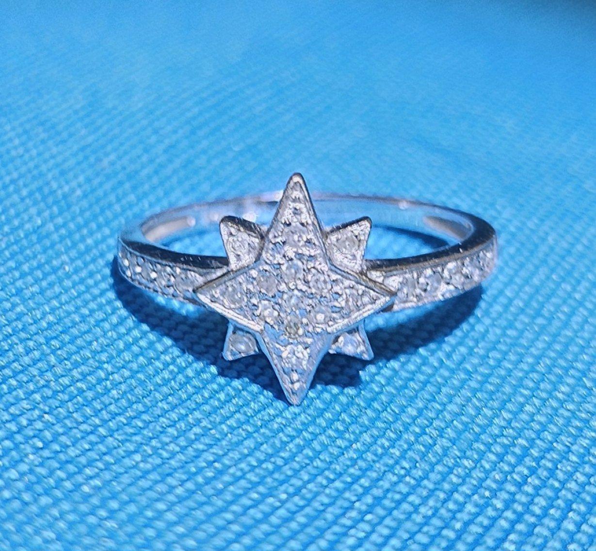 Mid-Century Modern Bague en or blanc 14KT et diamants, estampillée 