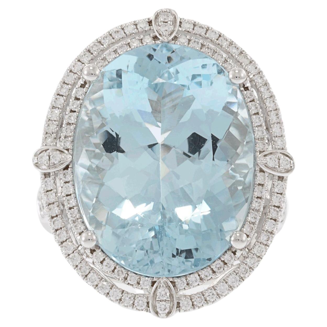 14KT Weißgold-Cocktailring mit Aquamarin und Diamant